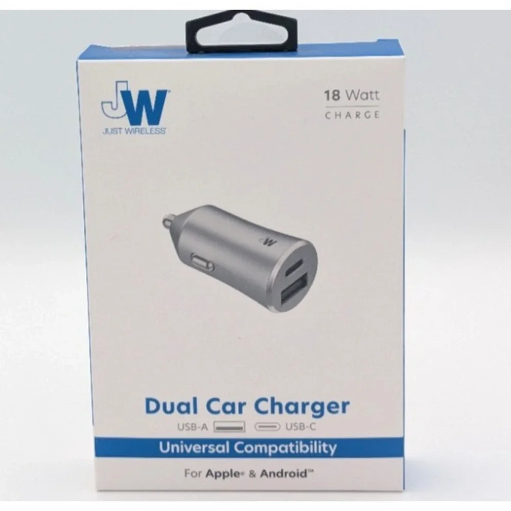 JW Just Wireless Dual Car Charger USB-A & USB-C 18 W Charge Silver Universal